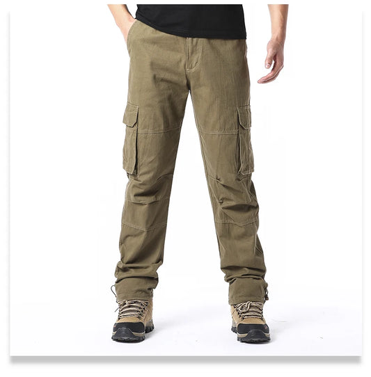 Large Pocket Loose Overalls Men's Outdoor Sports Jogging Tactical Pants Elastic Waist Pure Cotton Casual Work Pants - MANDOTOS