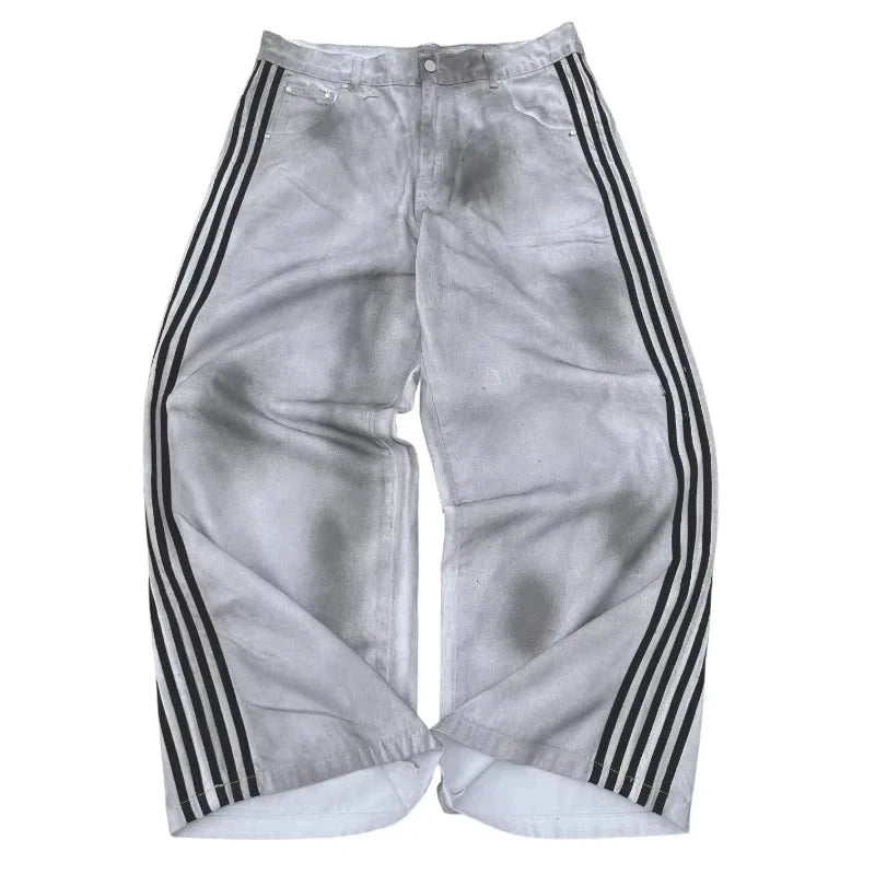 Y2K Baggy Jeans High Quality Embroidered Striped Harajuku Sweatpants Men Women Hip Hop Streetwear Casual Mopping Wide Leg Denim MANDOTOS