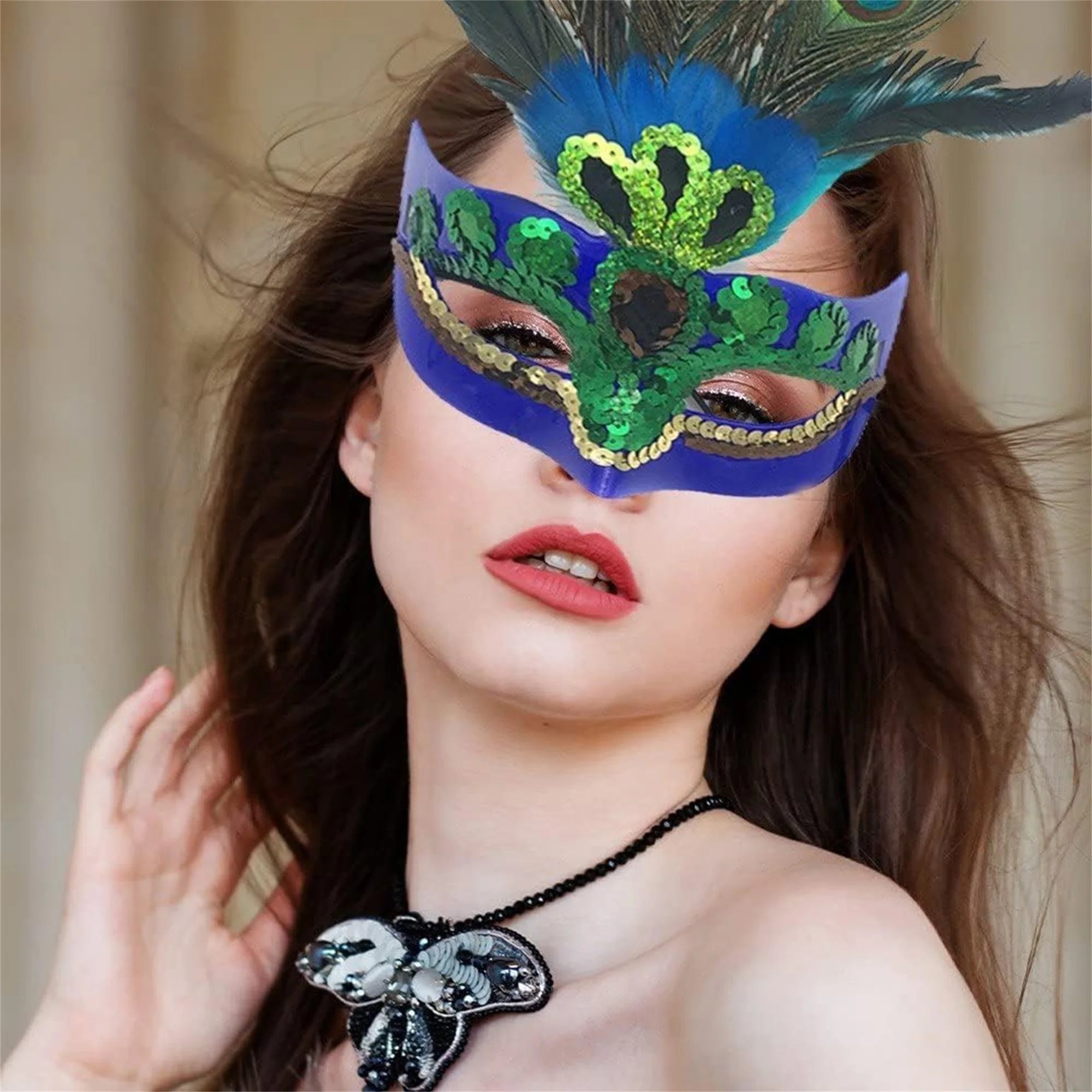 Adult Women s Halloween Masquerade Peacock Feather Headpiece for Mardi Gras Carnival Cosplay Costume Party Wear
