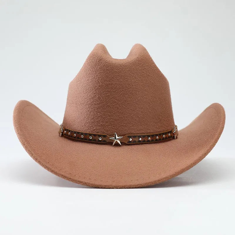 New denim hats for men and women, Western cowboy hats, five pointed star belt hats, soft woolen hats