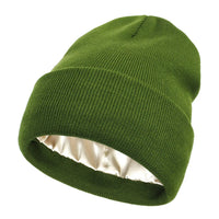 Unisex Satin Lined Beanie Hat For Women Winter Silk Lining Slouchy Warm Cuffed Skullies 2Layer Hair Cover Sleep Cap