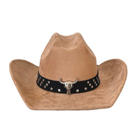 Vintage Style Unisex Cowboy Hat with Bull Head Bead Detail and Wide Brim Fedora for Western Cowgirl Fashionistas