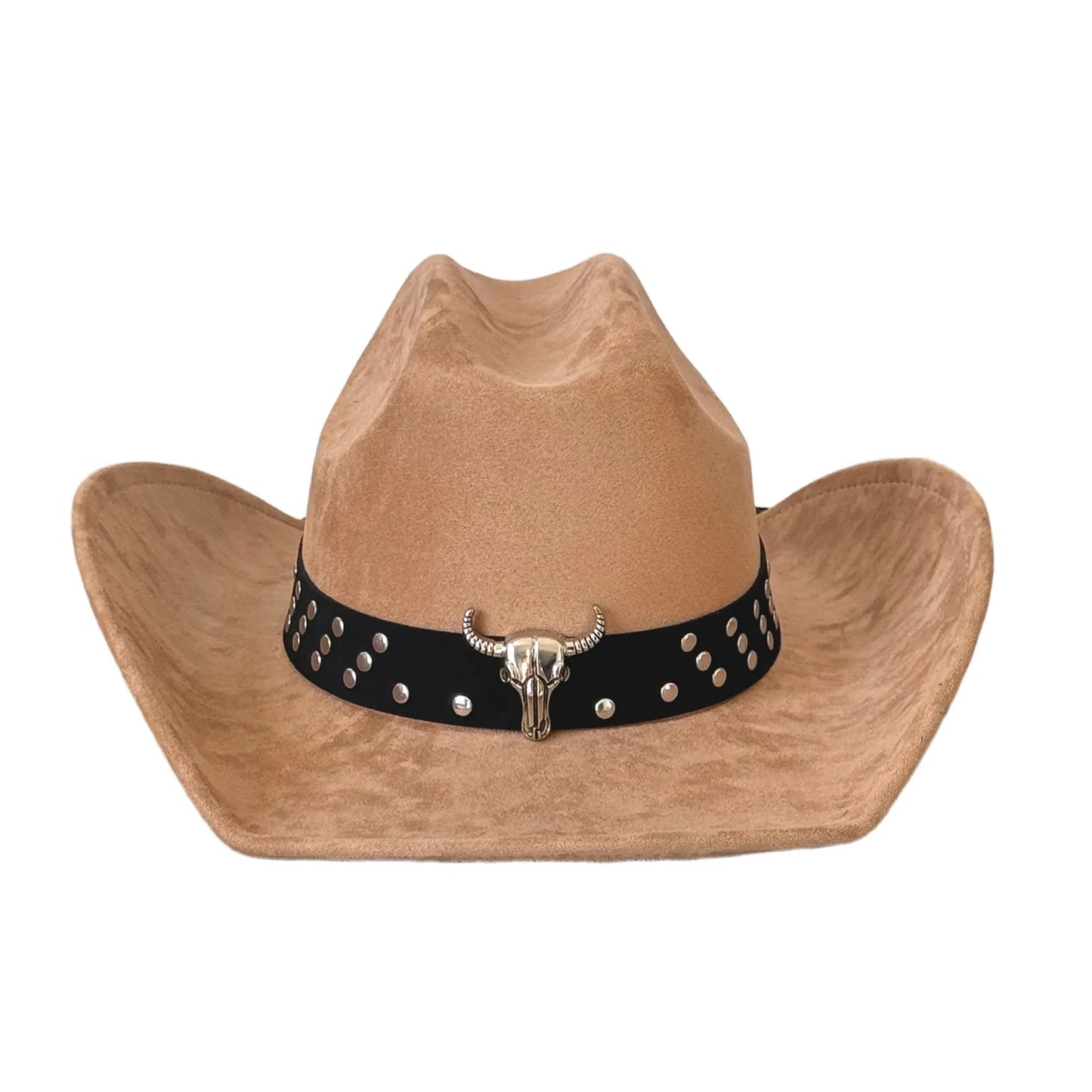 Vintage Style Unisex Cowboy Hat with Bull Head Bead Detail and Wide Brim Fedora for Western Cowgirl Fashionistas
