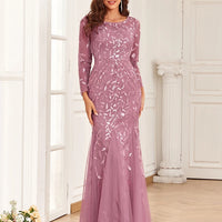 2024 Hot Sale Mermaid Evening Dresses O-Neck Full Sleeve Tulle Embroidery Long Party Gown Elegant Formal Dress