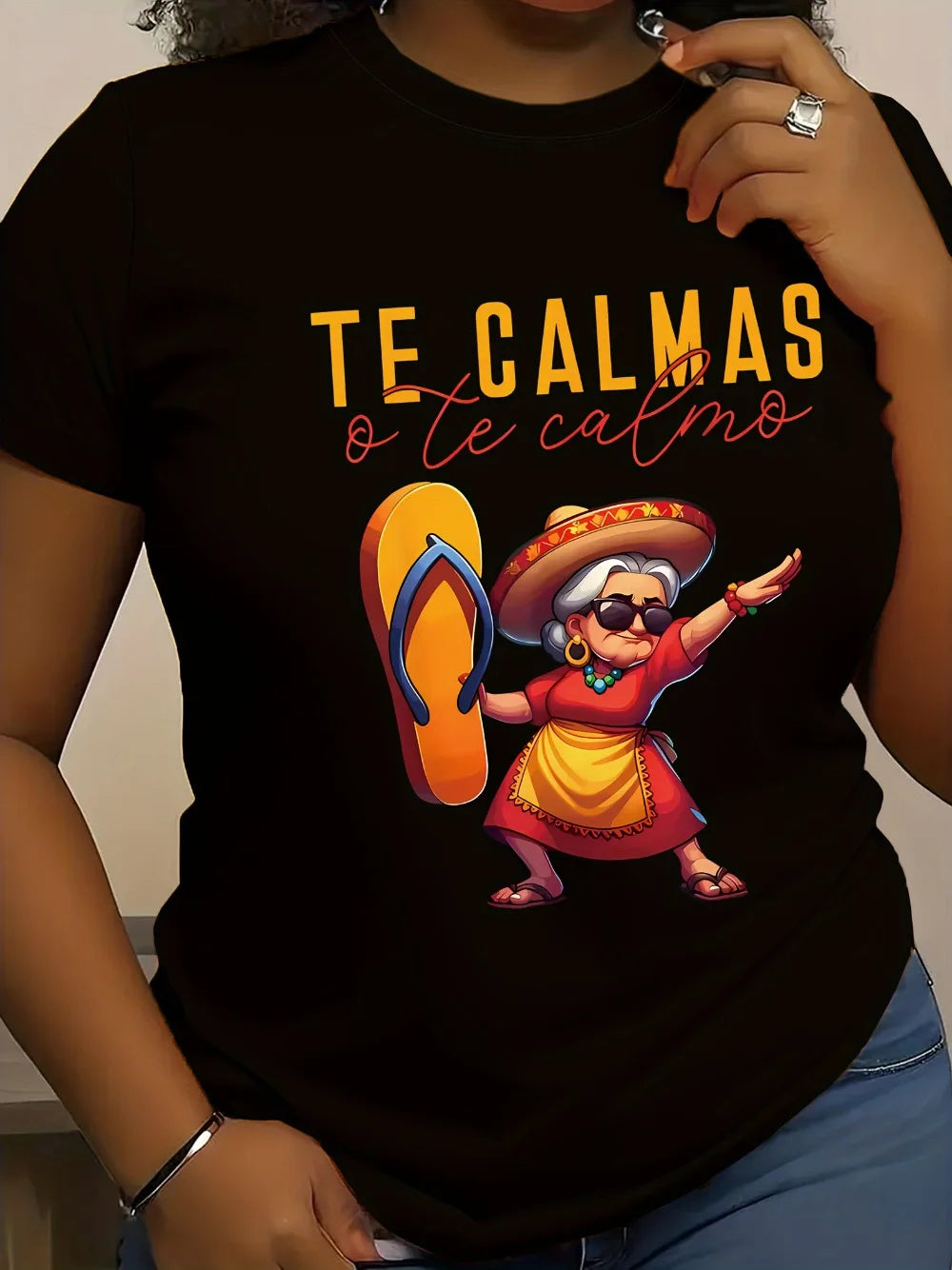 Mexican Mama Print T-Shirt for Women - Casual Short Sleeve Round Neck Polyester Knit Fabric Top H-Fit Regular Fit