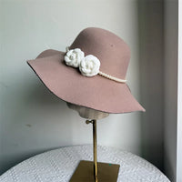Women's Hats French Style Fedora Hat for Women 10CM Wide Brim Flat Top Felt Hat Winter Autumn Derby Wedding Jazz Hats