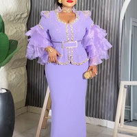 Customized Elegant Dress Women for Wedding Party Summer Autumn African V-neck Long Sleeve Evening Long Maxi Dress Gowns Africa C