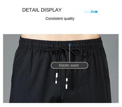 Ice Silk Men's Pants 2025 Summer New Black Gray Thin Business Casual Pants Outdoor Elastic Breathable Straight Leg Sweatpants - MANDOTOS
