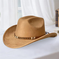 Stylish Unisex Cowboy Hats with Embellished Band Trendy Wide Brim Fedora Caps for Stylish Outdoor Adventures and Travel