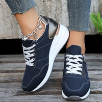 Fashionable Lace-Up Sneakers with Zipper Detail and Medium Heel Height - MANDOTOS INTERNATIONAL