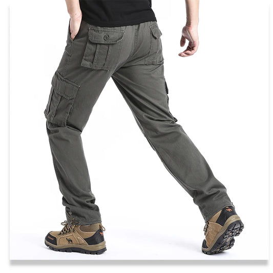 Large Pocket Loose Overalls Men's Outdoor Sports Jogging Tactical Pants Elastic Waist Pure Cotton Casual Work Pants - MANDOTOS