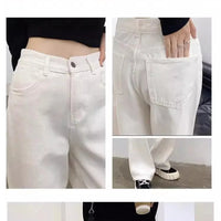 New Design Sense Women's Loose Denim Pants Retro Straight Leg Pants Fashionable Solid Color Loose Casual Wide Leg Pants