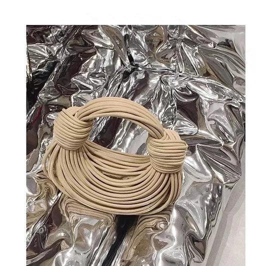 Handbags for Women 2025 New in Gold Luxury Designer Brand Handwoven Noodle Bags Rope Knotted Pulled Hobo Silver Evening Clutch - MANDOTOS