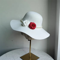 Women's Hats French Style Fedora Hat for Women 10CM Wide Brim Flat Top Felt Hat Winter Autumn Derby Wedding Jazz Hats