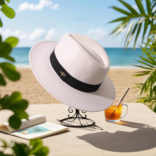 Classic Wool Fedora Hat with Vintage Feather Band Elegant Wide Brim Panama Hat for Formal Events and Weddings