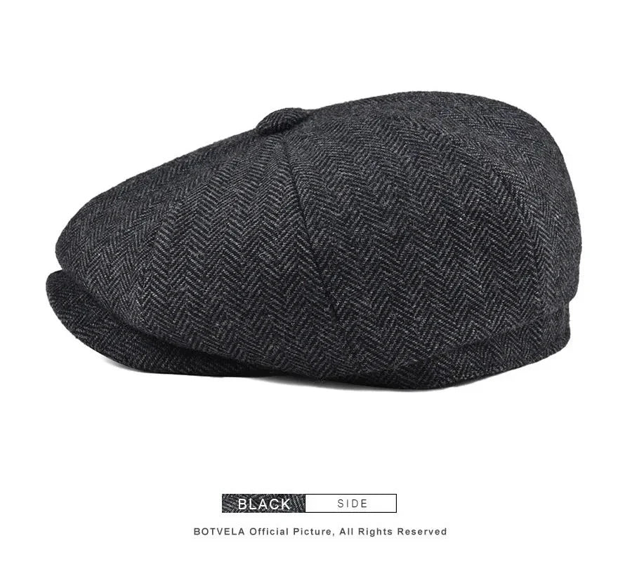 Wool Bleed Herringbone Tweed Newsboy Cap Men 8-Panel Cabbie Flat Caps Gatsby Driver Beret Hat MANDOTOS