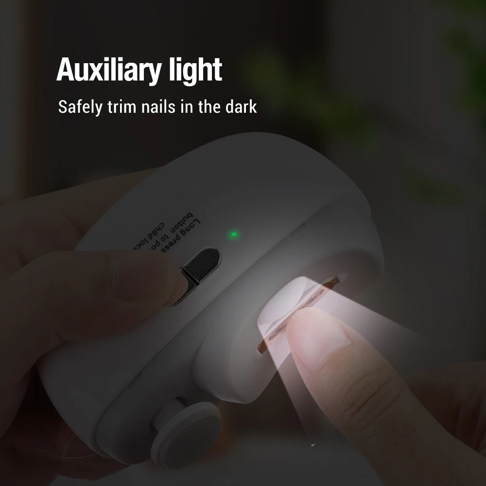 Electric Nail Clipper Grinding and Polishing with Light Automatic Nail Trimmer Rechargeable Nail Cutter Manicure for Baby Adult - MANDOTOS