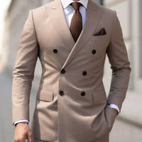 High Quality Brown Men's Suits Double Breasted Bespoke Double Breasted Peaked Lapel Formal Blazer Slim Fit 2 Piece Jacket Pants