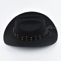 Men Women Western Cowboy Hat with Leather Vintage Big-edge Gentleman Cowgirl Hat Cloche Church Caps