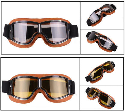 Motorcycle Glasses Windproof Motorcycle Helmet Glasses Sunglasses Retro Universal Folding Leather Retro Motorcycle Accessories