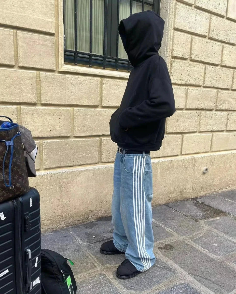 Y2K Baggy Jeans High Quality Embroidered Striped Harajuku Sweatpants Men Women Hip Hop Streetwear Casual Mopping Wide Leg Denim MANDOTOS