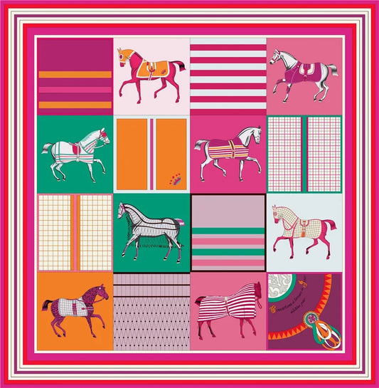 90x90cm New Design Horse Universe Printed Twill Silk Scarf Square Scarves Lady Wraps Kerchief Woman Neck Shawl Wraps