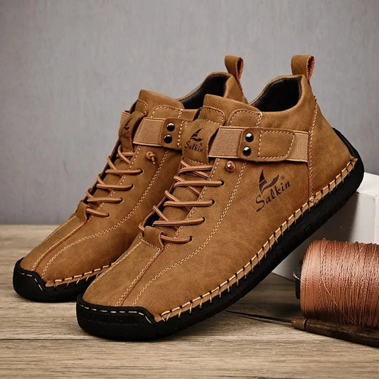 New 2025 Handmade Leather Casual Men Shoes Design Sneakers Man Breathable Leather Shoes Men Ankle Boots Outdoor MANDOTOS