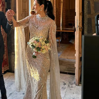 Eshaut&bridal Luxury Beaded Evening Dress Cape Sleeve Dubai Sheer Neck Mermaid Formal Prom Wedding Party Gown Customized 2026