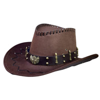 Vintage Rodeo Cowboy Hat for Ladies Gentlemen Gun Holster Wide Brim Wild West Cap with Adjustable Chin Strap and Sun Protection