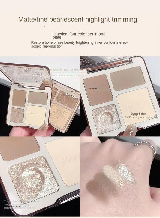 Natural Stereoscopic Face Powder Palette Matte Bronzer Contour Shading Multifunctional Highlighter Cosmetic Blush Gift - MANDOTOS