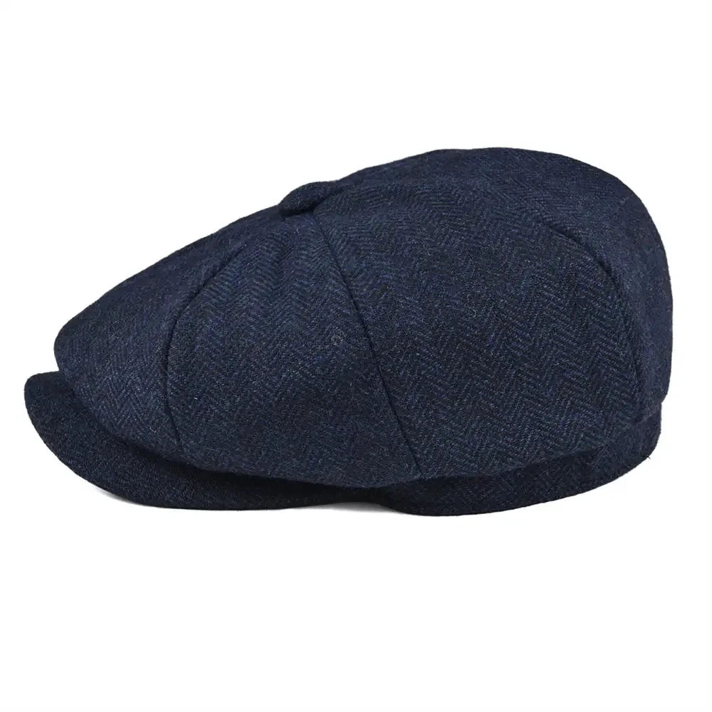 Wool Bleed Herringbone Tweed Newsboy Cap Men 8-Panel Cabbie Flat Caps Gatsby Driver Beret Hat MANDOTOS