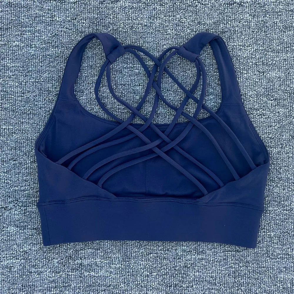 Women's Fitness Sports Bra Anti-Sweat Fitness Top Women Yoga Bra Shockproof Crop Top Cross Back Sport Bra Gym Workout Top