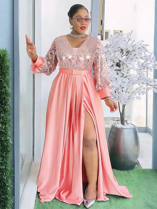 African Dresses for Women 2025 New Fashion Plus Size Sequin Evening Party Long Dress Dashiki Ankara Outfits Robe African Clothes