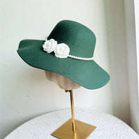 Women's Hats French Style Fedora Hat for Women 10CM Wide Brim Flat Top Felt Hat Winter Autumn Derby Wedding Jazz Hats