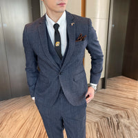 British Korean Style High Quality Modified Plaid Three-Piece Suit for Men - Stylish Business Casual Suit Vest And Trousers Set
