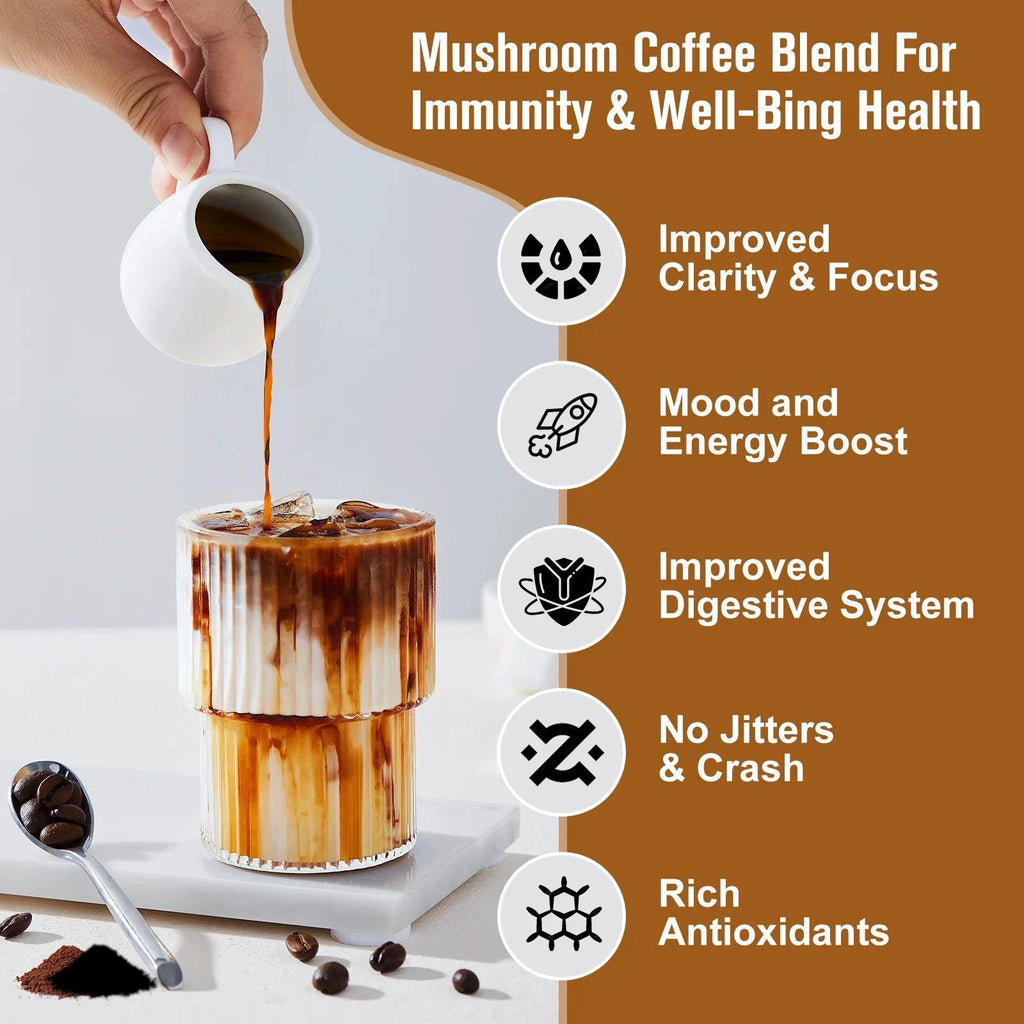 Mushroom Coffee - 10 Mushroom Extract Blend for Energy & Immunity - MANDOTOS