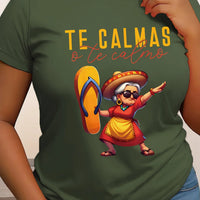 Mexican Mama Print T-Shirt for Women - Casual Short Sleeve Round Neck Polyester Knit Fabric Top H-Fit Regular Fit