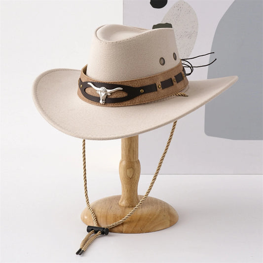 Chic Unisex Cowboy Hat for Sun Protection with Stylish Wide Brim - Fashionable Felt Cowgirl Hat - MANDOTOS INTERNATIONAL