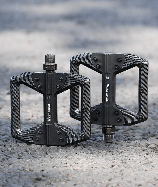 WEST BIKING MTB Integrated Pedals 3 Bearing Ultralight Flat Pedals Aluminum Alloy Nylon Carbon Fiber Coating Specialized Pedals