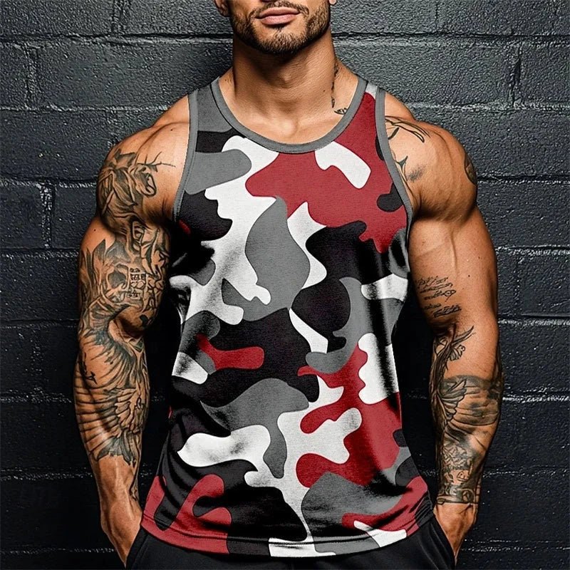 Summer Men Classic Camo Print Fitness Tank Top Gym Sports Loose Breathable Soft Sleeveless Top Fashion Simple Men's Vest Tee MANDOTOS