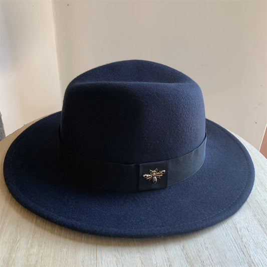 Classic Wool Fedora Hat with Vintage Feather Band Elegant Wide Brim Panama Hat for Formal Events and Weddings