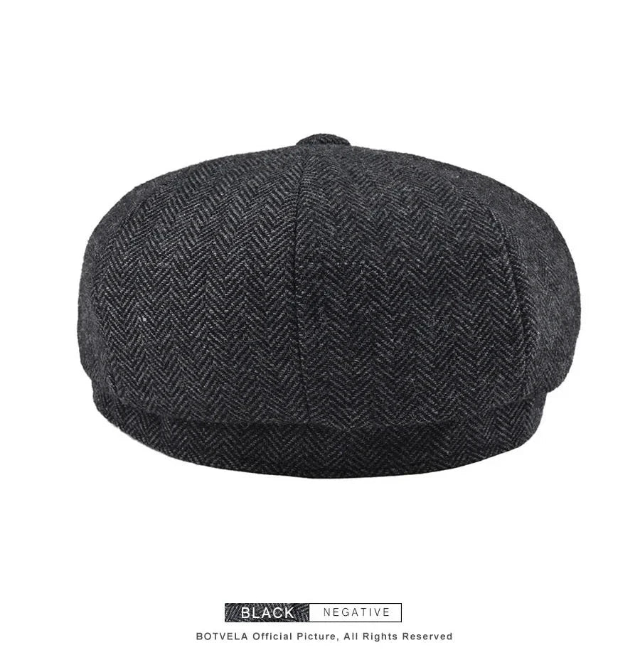 Wool Bleed Herringbone Tweed Newsboy Cap Men 8-Panel Cabbie Flat Caps Gatsby Driver Beret Hat MANDOTOS