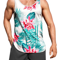 Hawaiian Style Palm Print Men's Tank Top for Summer Beach Trips - MANDOTOS INTERNATIONAL
