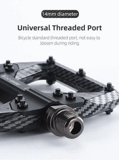 WEST BIKING MTB Integrated Pedals 3 Bearing Ultralight Flat Pedals Aluminum Alloy Nylon Carbon Fiber Coating Specialized Pedals