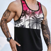 Hawaiian Style Palm Print Men's Tank Top for Summer Beach Trips - MANDOTOS INTERNATIONAL