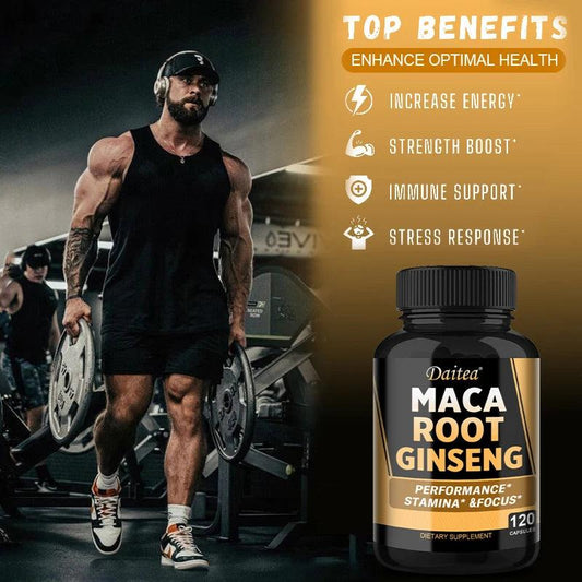 Black + Red + Yellow Maca Root Ginseng Extract Supplement for Men and Women, Natural Energy Support, Stamina, Focus - MANDOTOS