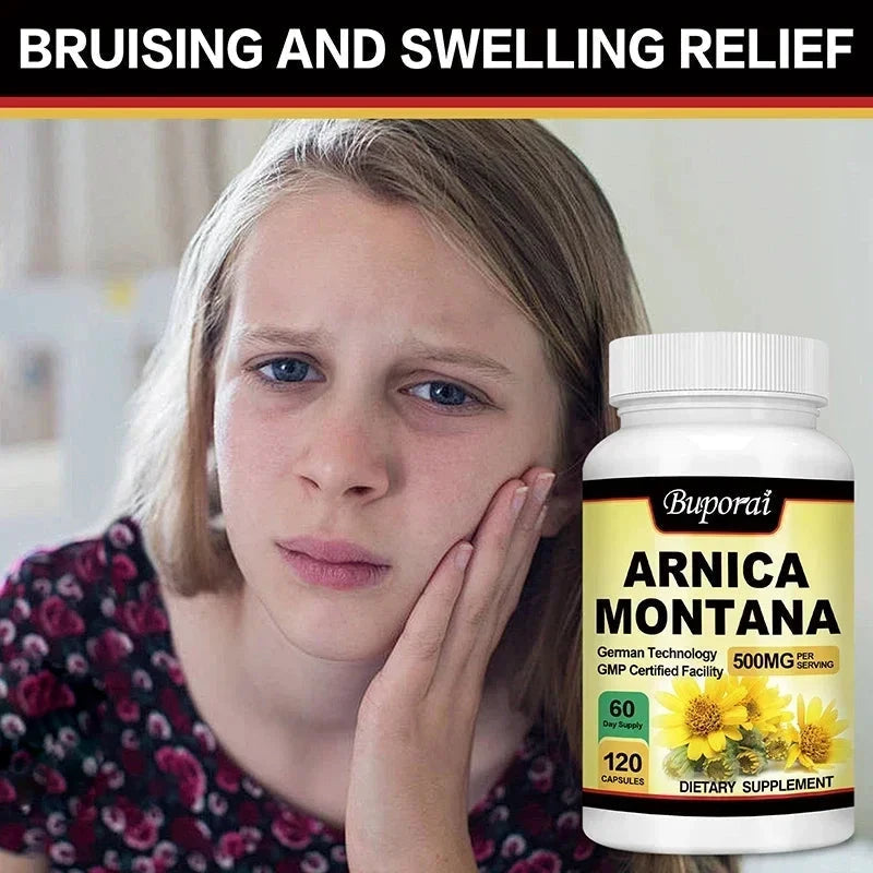 Arnica Montana Capsules - Suitable for Bruises and Swelling, Relieves Pain, Improves Mood, and Boosts Immunity - 120 Capsules MANDOTOS