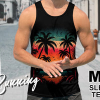 Hawaiian Style Palm Print Men's Tank Top for Summer Beach Trips - MANDOTOS INTERNATIONAL