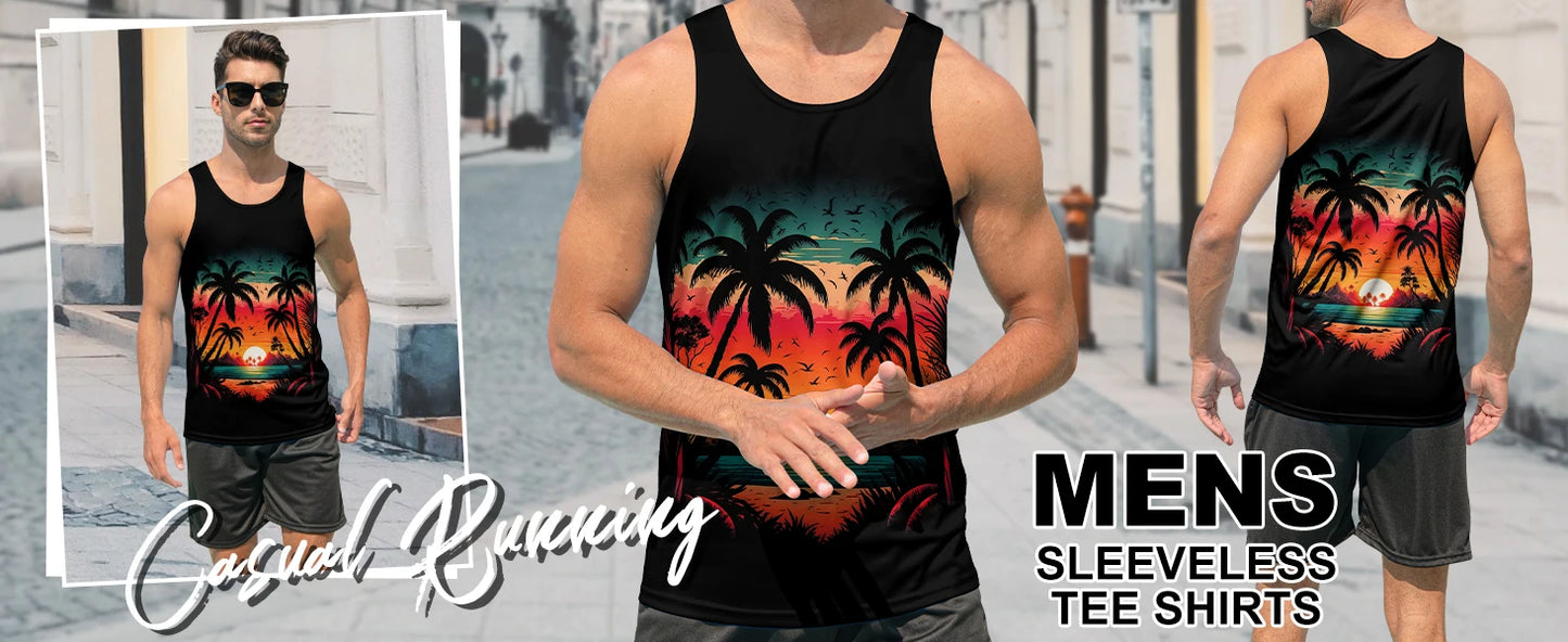 Hawaiian Style Palm Print Men's Tank Top for Summer Beach Trips - MANDOTOS INTERNATIONAL