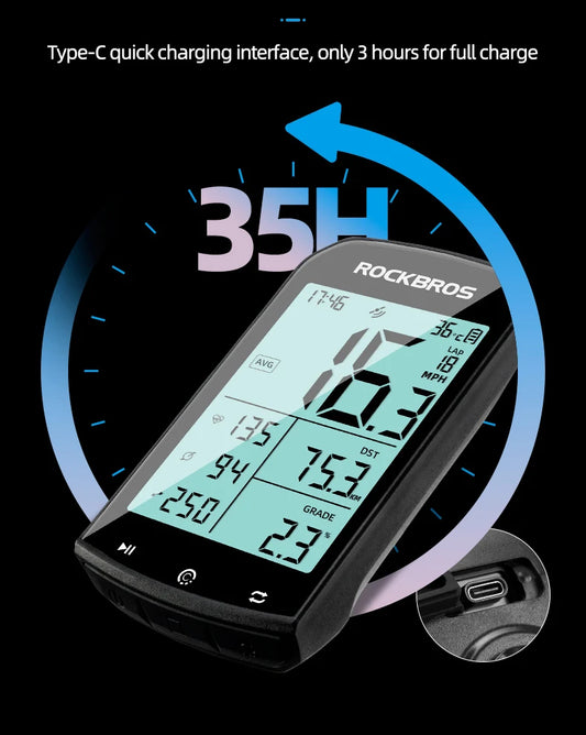 ROCKBROS Bicycle Computer GPS 5.0 ANT Bluetooth Waterproof Wireless Cyclocomputer Speedometer Bike Stopwatch Bike Accessories - MANDOTOS